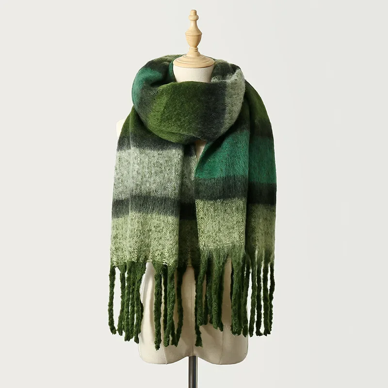 

New Women Striped Scarf Winter Warm Shawls Mohair Cashmere Thicked Wrap Ladies Long Tassel Blanket Scarves Korean Bufanda Mujer