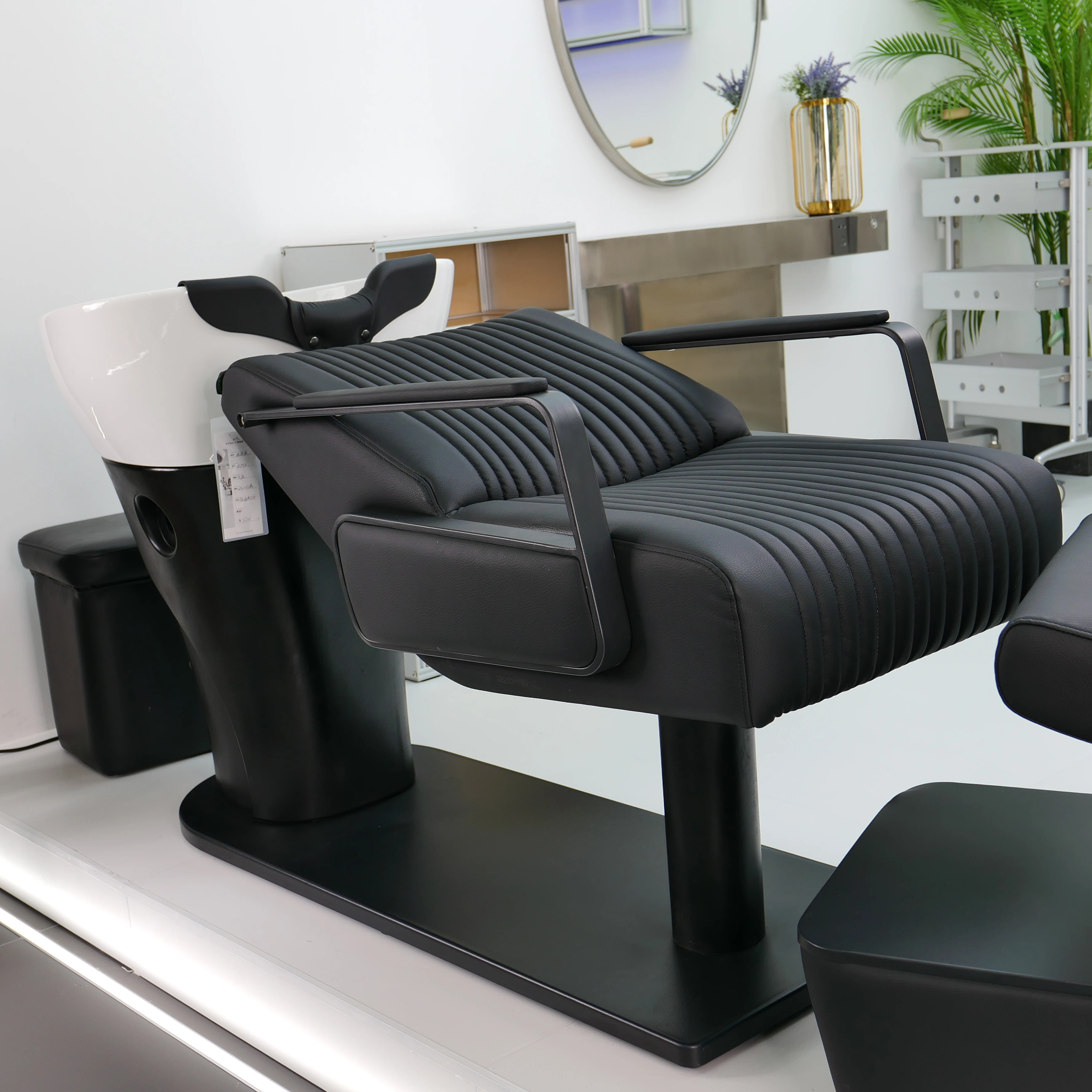 Salon Reclining Black Chair Ceramic Basin Salon-Specific Semi-Reclining Beauty Wash Bed Shampoo Chair For Hairdresser