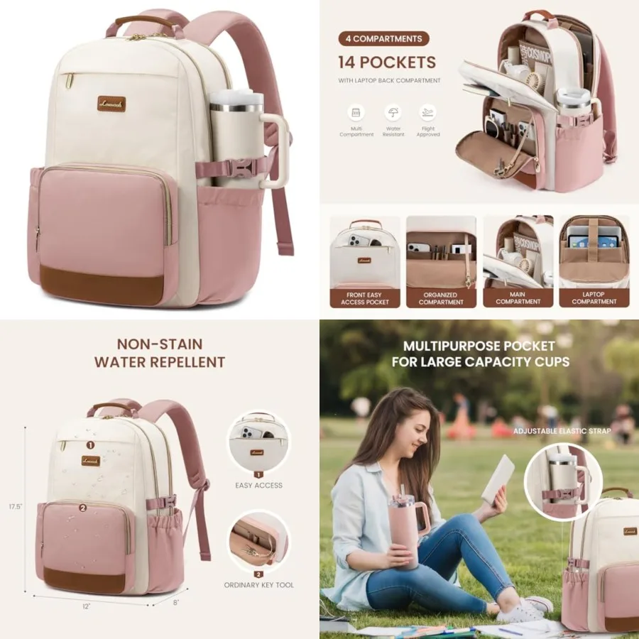 

Laptop Backpack for Women with Pouch Pocket for Large Capacity Cup, Teacher Nurse College Work Backpack Purse, Waterproof Lapto
