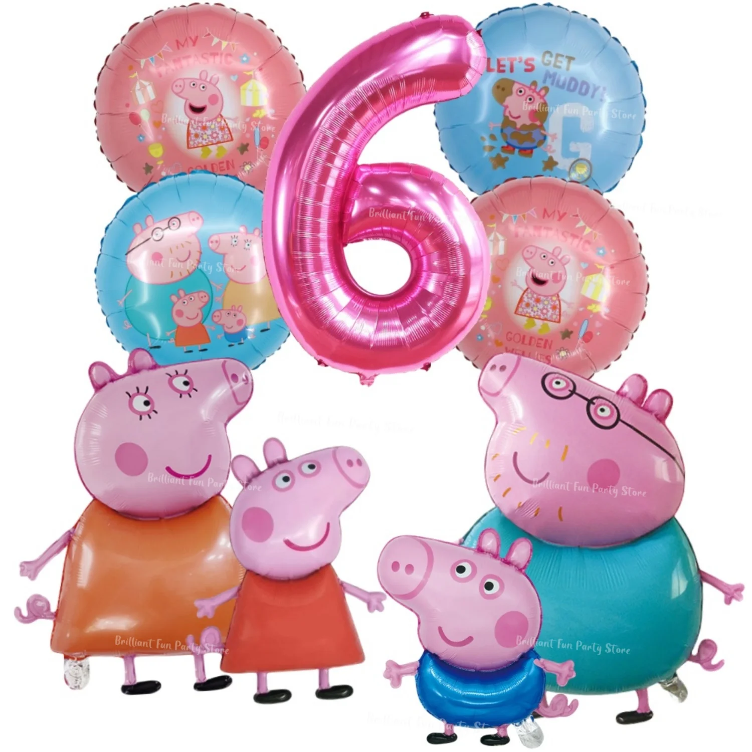 9-teiliges Peppa Pig Folienballon-Set Rosa Zahlen Geburtstagsparty Dekoration Cartoon-Familienballons für Kinderveranstaltungen Babygeschenke