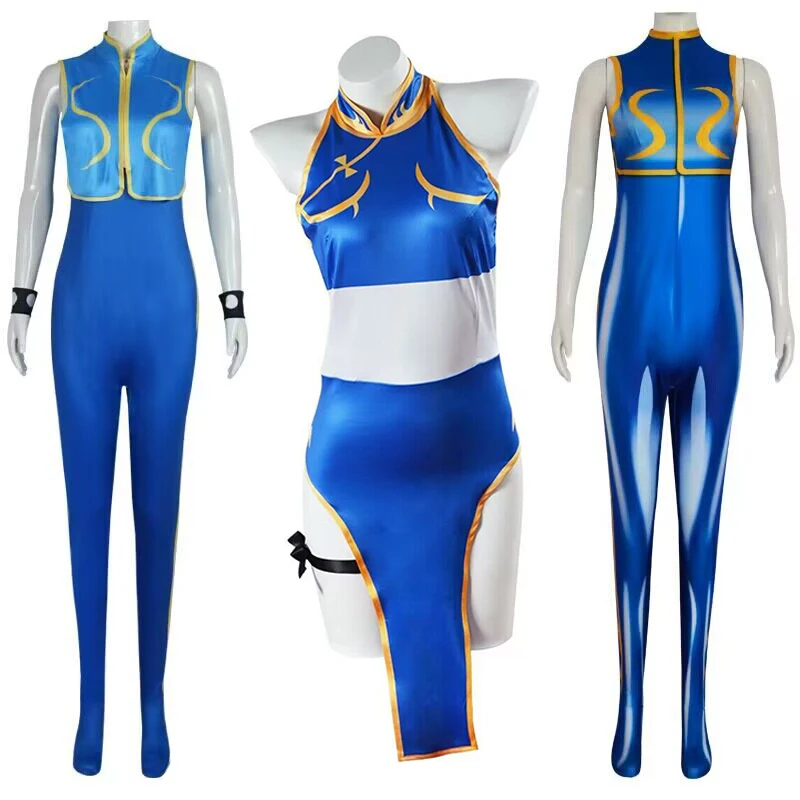 

Игры Sutorito Faita Chun Li Косплей Костюм Sutorito Faita голубой Чонсам юбка платье женская одежда для девочек Хэллоуин карнавал