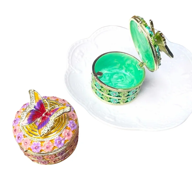 

Trinket Box DecorationsStorage Box pink Butterfly Round Trinket Box Container birthday gift Souvenir Gift Case Home Table Decor