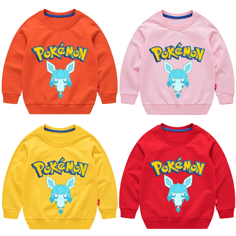

cute Eevee Glaceon Anime Cartoon Pattern Hoodie for Children Cute round Neck Long Sleeve Casual Comfortable Kids' Jacket