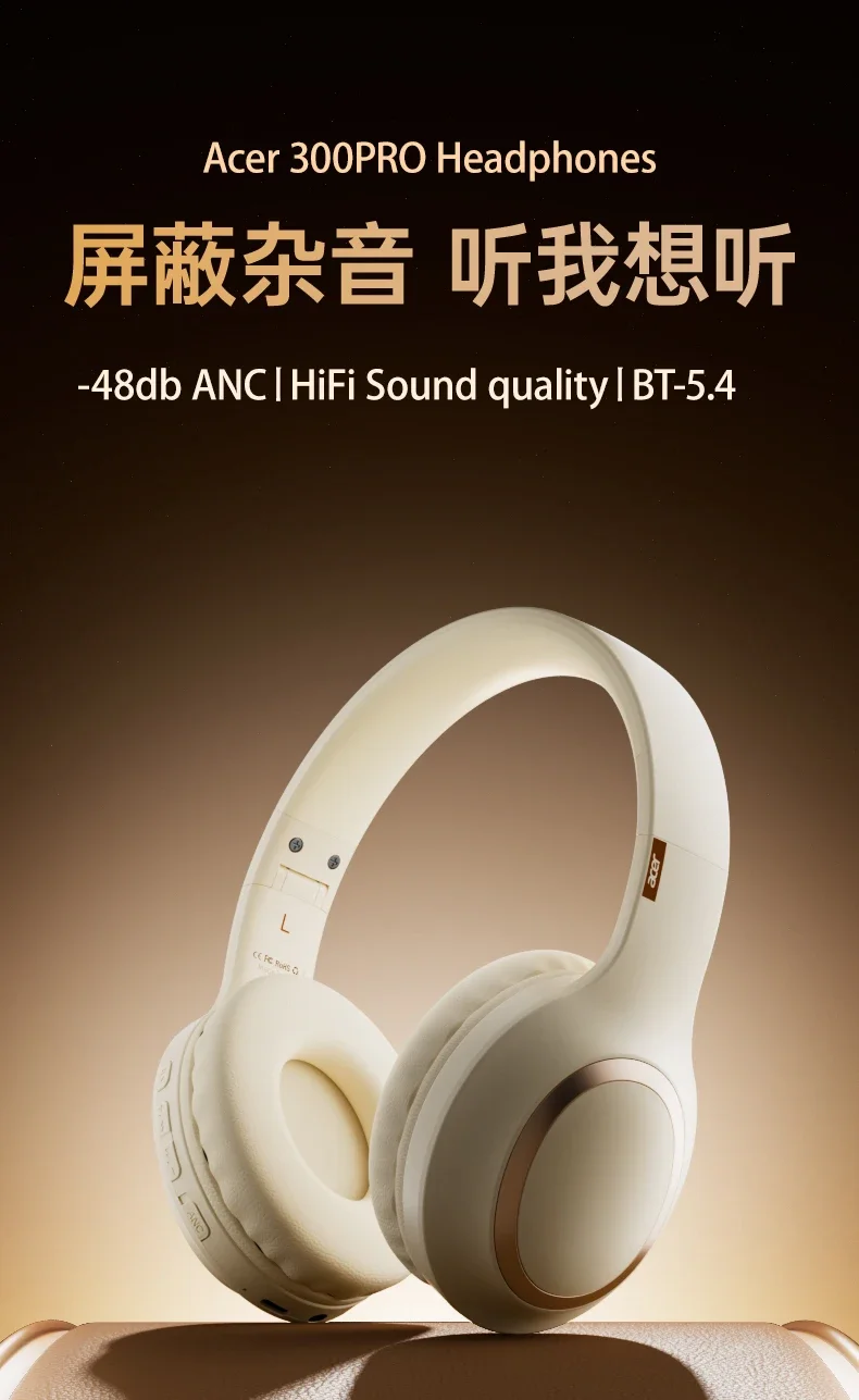Acer OHR300 Pro Bluetooth-Kopfhörer – 48 dB, HiFi, ANC, geräuschunterdrückender, räumlicher Audio-Kopfhörer mit Hi-Res und LDAC-Bluetooth 5.4-Headset – Detail 1