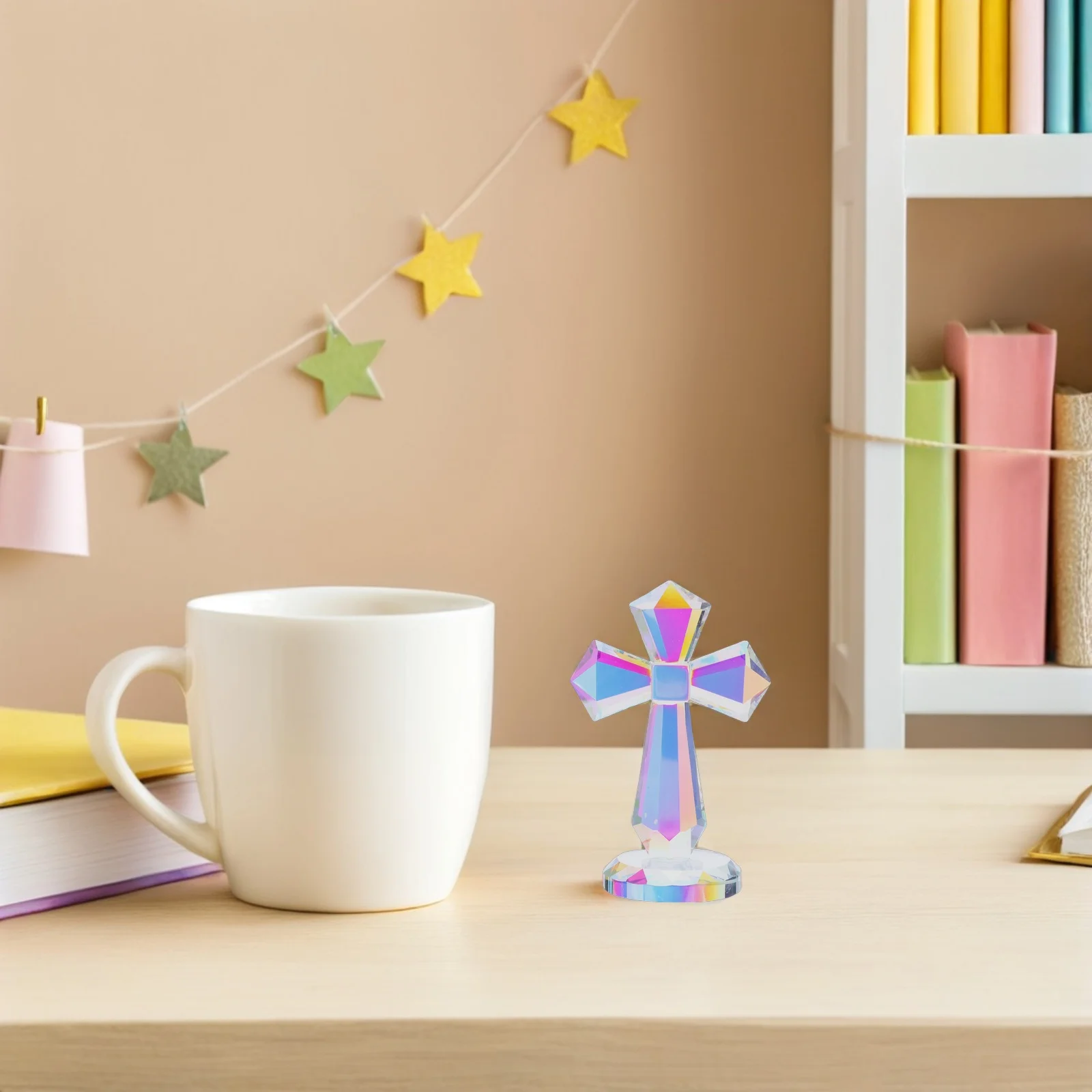 

Crystal Crucifix Statue Elegant Transparent Glass Religious Ornament for Prayer Meditation Home Office Desktop Decoration