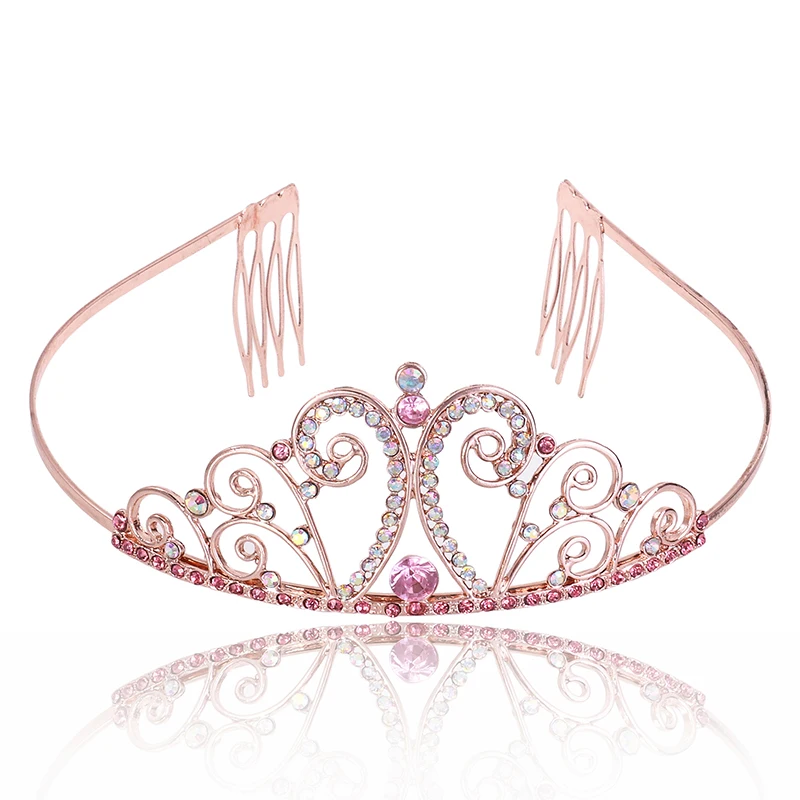 Princess Birthday Fashion Alloy Crystal Crown Hair Band Girls Bachelorette Party Pink Headdress Crown