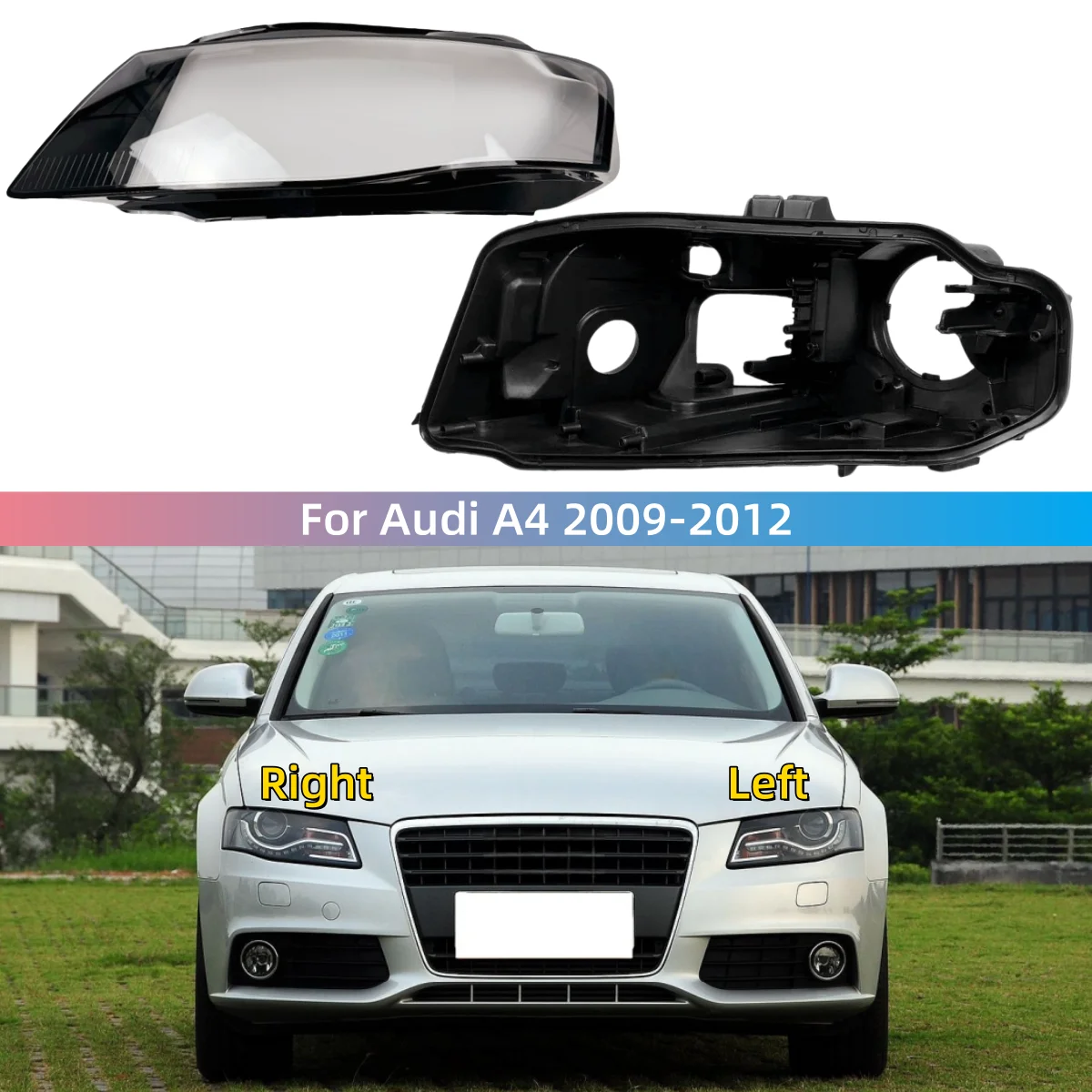 

For Audi A4 A4L B8 2009 2010 2011 2012 Car Interior Replacement Parts Front Headlight Cover Headlights Black House