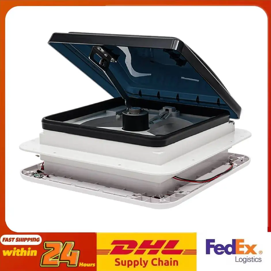 CE-Dachlüftungsventilator, 280 x 280 mm, für Wohnmobil, Wohnwagen, Edelstahl, Insektenschutz, umkehrbarer Ventilator, LED-Licht, energiesparend