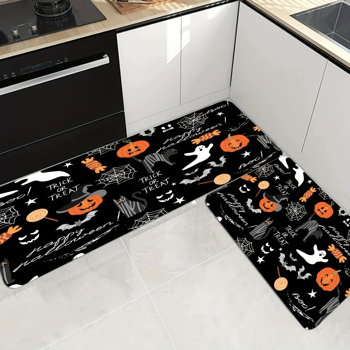 Halloween Ghost Pumpkin Printed Kitchen Carpet Living Room Dining Room Laundry Floor Mat Bath Balcony Hallway Non-slip Door Mat