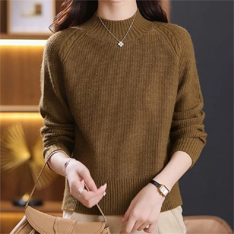 Woman Clothing New Half High Collar Autumn Winter Pullover Blouse Knitting Basic Shirt Women's Jumper Knitwear Sweater Tops