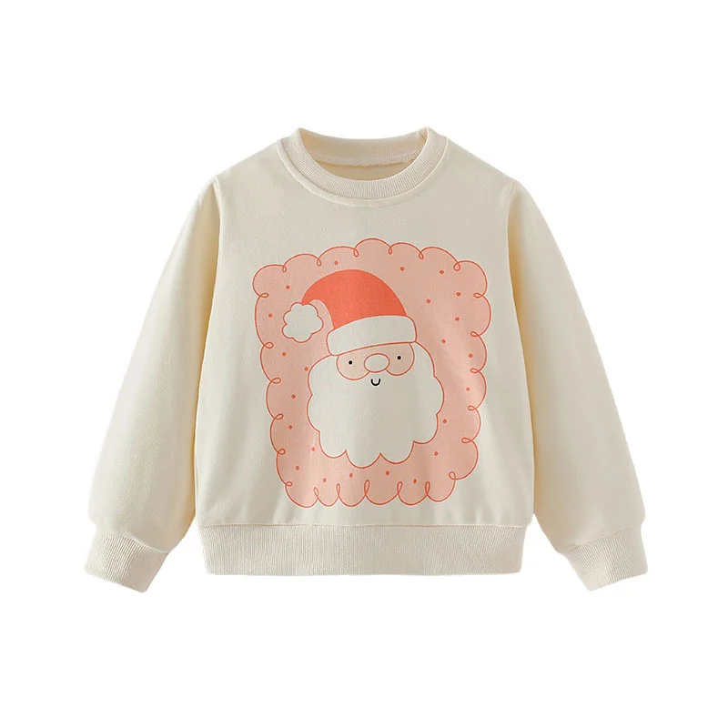 

3-8T Long Sleeve Boys Girls Sweatshirts Santa Claus Embroidery Toddler Kids Clothing Autumn Spring Sport Baby Hooded Shirts
