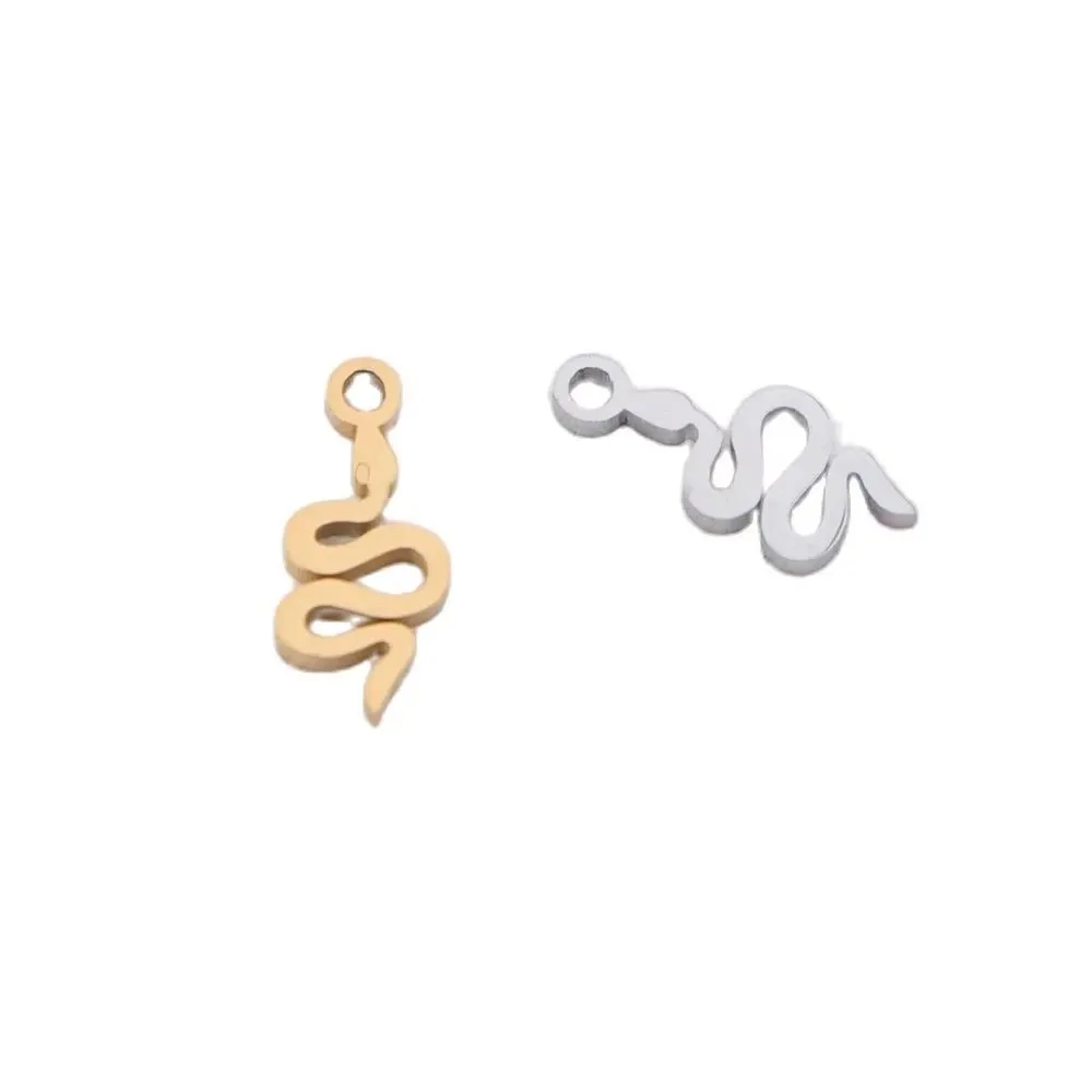 10pcs/lot 5x11mm Mirror Polished Stainless Steel Snake Charms Mini Animale Pendant Jewelry Accessories For DIY Jewelry Making