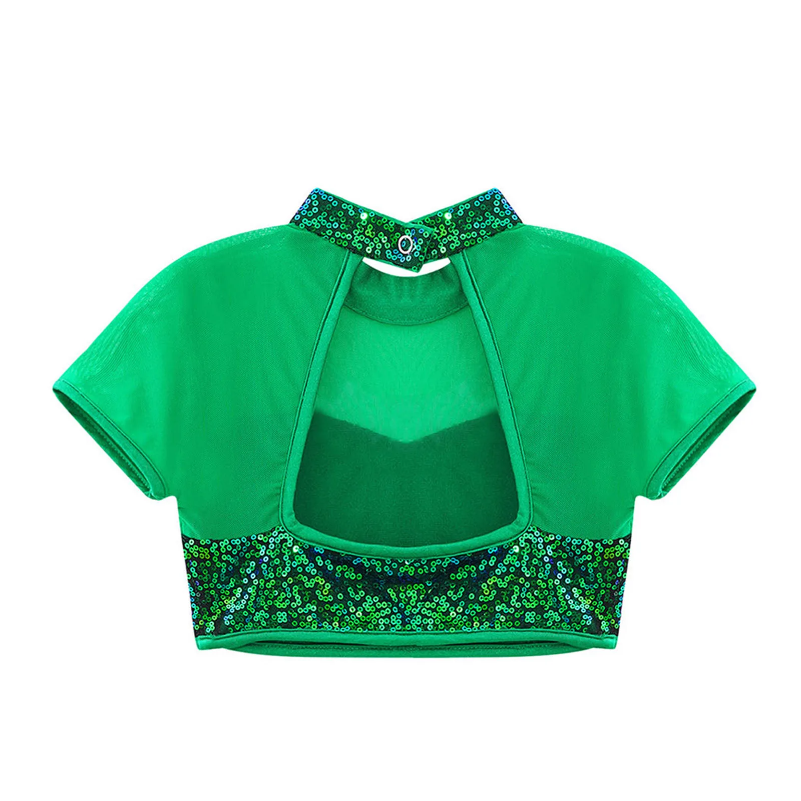 T-shirt per bambina con paillettes lucide T-shirt per bambini alla moda Street Jazz Dance Crop Top Hip-hop T-shirt a maniche corte T-shirt per costumi