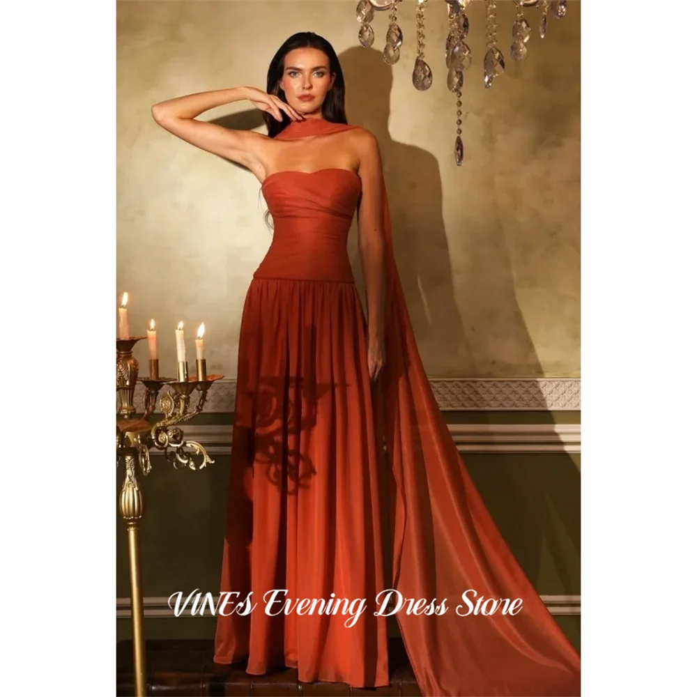 

Вечернее платье VINES цвета ржавой розы с вырезом в форме сердца, пляжное шифоновое платье для выпускного вечера в стиле знаменитостей с шарфом, на заказ