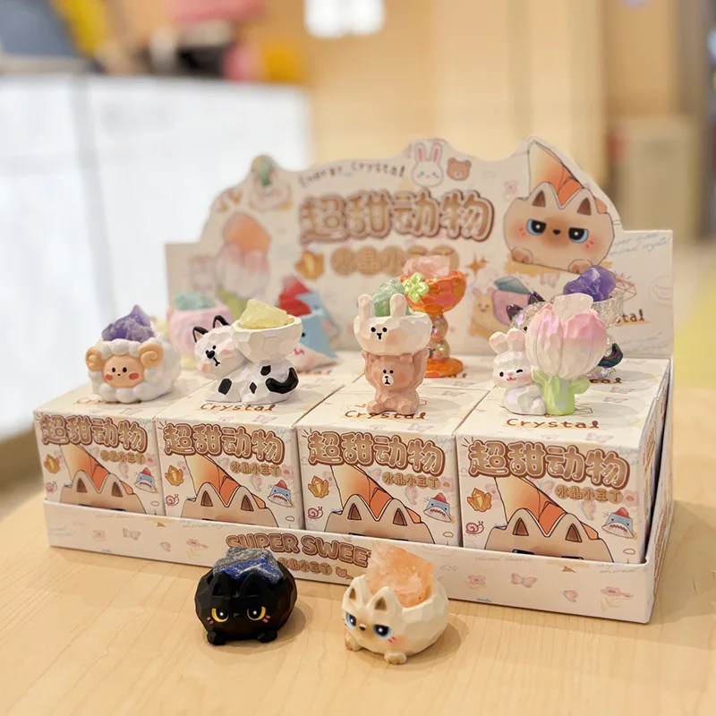 Cute Animal Crystal Mini Figurine Blind Box Cute Pet Statue With Natural Lucky Crystal Stone Desktop Ornament Surprise Toy Gifts
