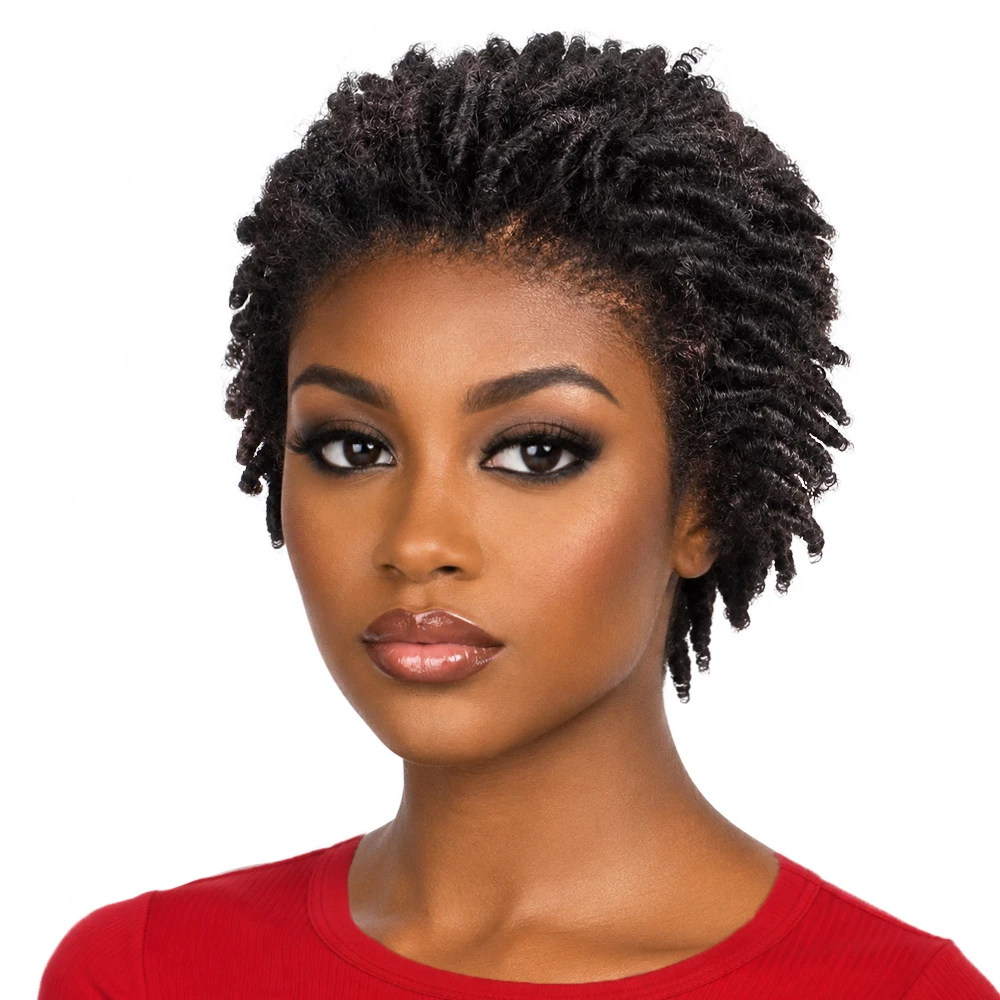 Short Afro Kinky Curly Wigs 100% Human Hair Twists Dreadlocks 13x4 Lace Frontal Wig Braided Pixie Cut Dreadlocks Wigs For Women