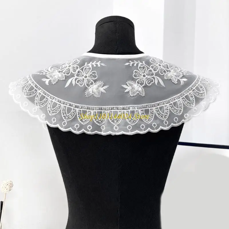 

N5KE Elegant Embroidered Evening False Collar Breathable Fabric Perfect For Special Occasion