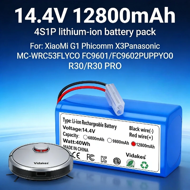 

6800mAh Large Capacity 14.4V Battery for Xiaomi G1 Robot Vacuum-Mop Essential High Performance Replacement Battery Pack