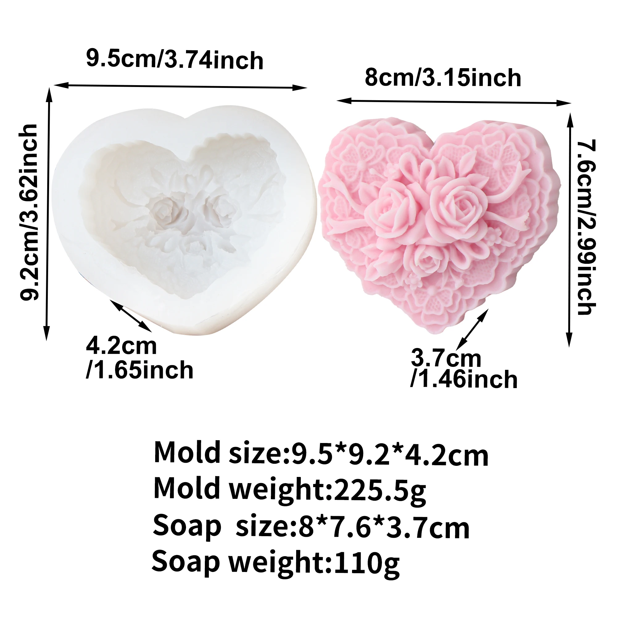Rose heart shaped silicone soap mold DIY handmade rose love cake chocolate baking mold scented candle soap handicraft production