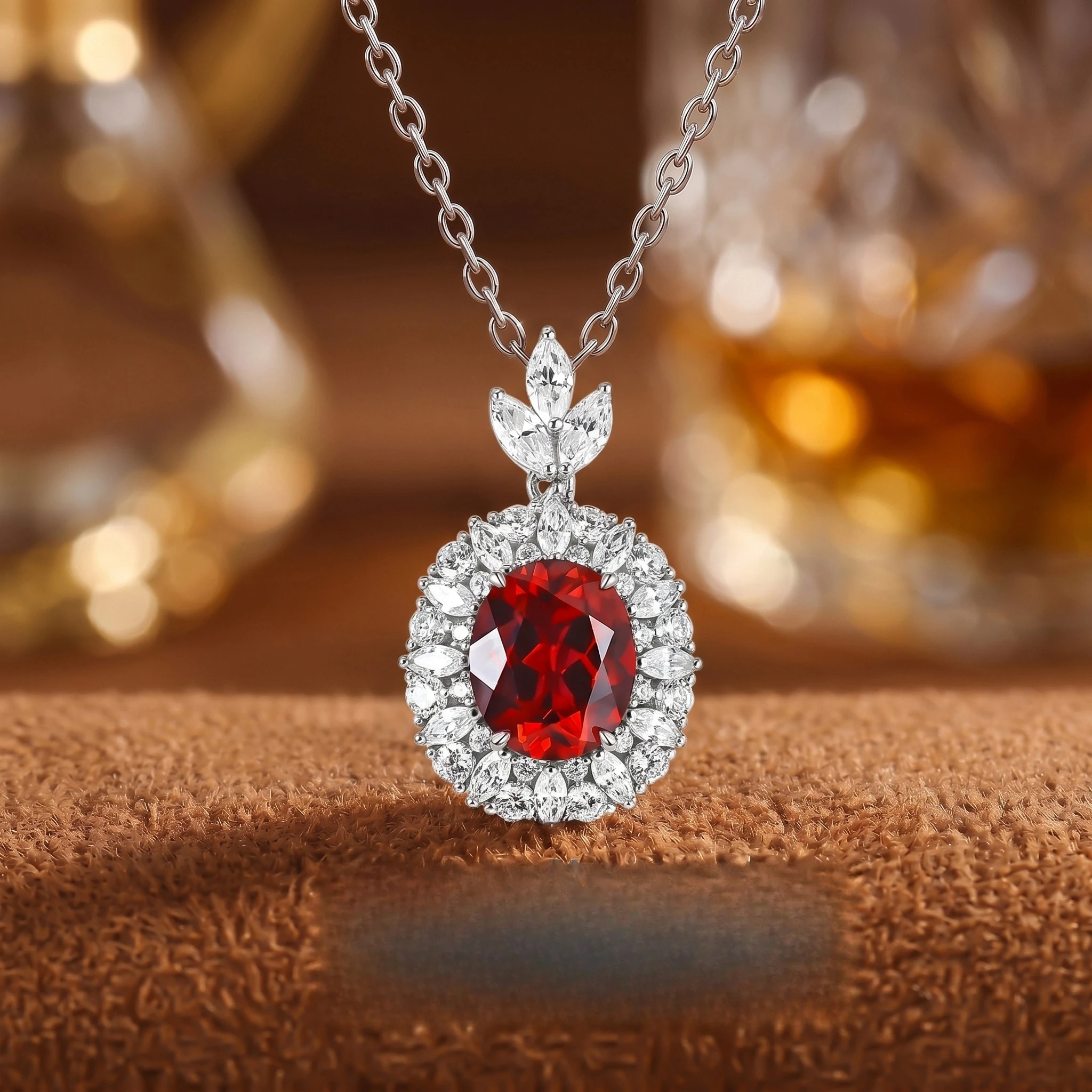 S925 Silver Necklace Women's 8 * 10mm Papalacha Zircon Elliptical Four Claw Encircled Princess Diana Jewelry