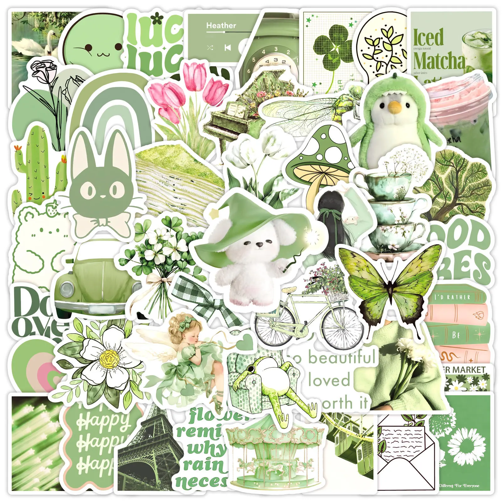 

10/50PCS Green INS Style Girl Cute Cartoon Doodle Stickers Creative Decorative Pencil Box Water Cup Laptop Decal Kids Toy
