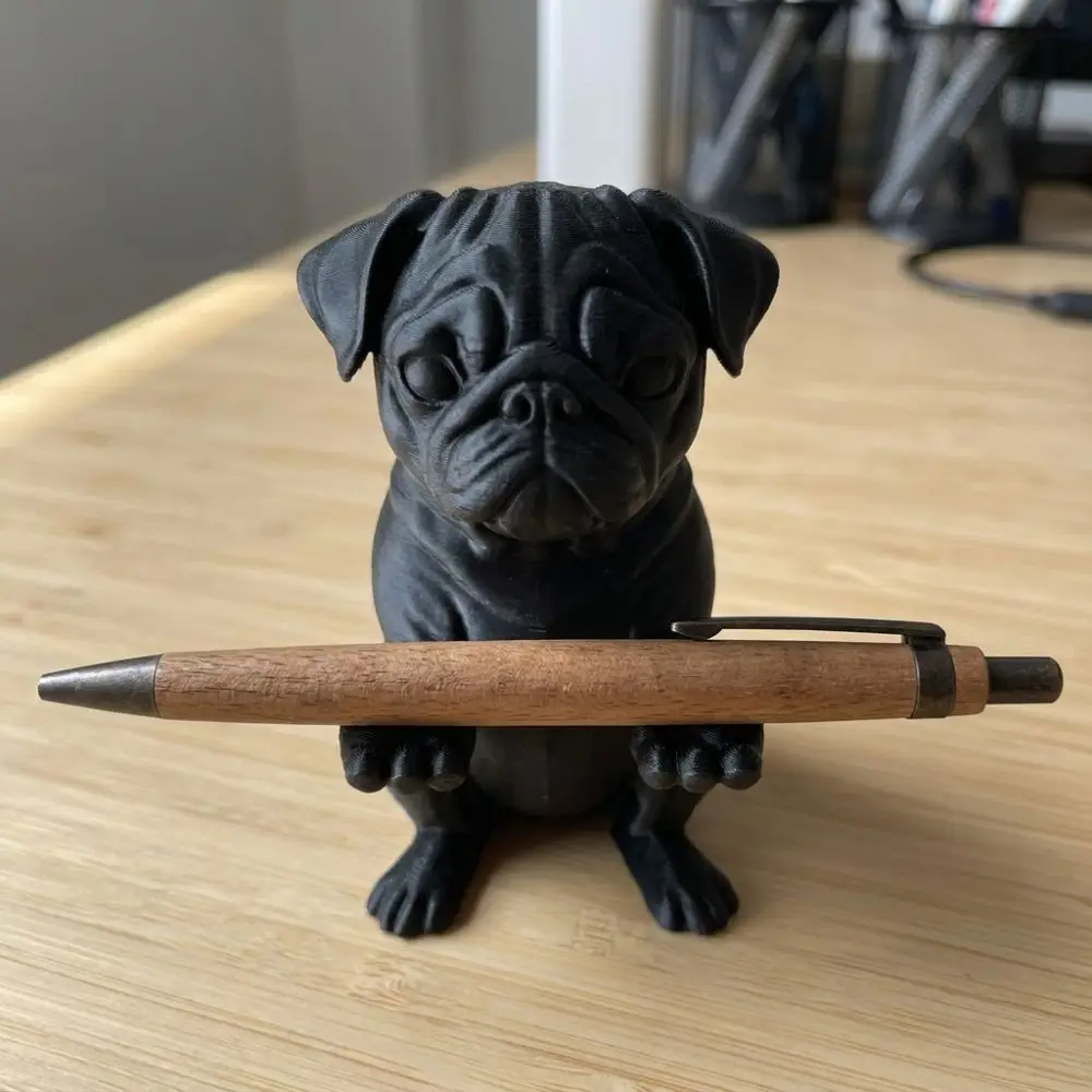 Black Color Pug Pen Holder Zen Style Yoga Statue Sculpture Decorative Collectible Adorable Meditating Pug Figurine