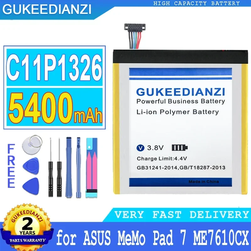 

5400mAh GUKEEDIANZI Battery C11P1326 for ASUS MeMo Pad 7 ME7610C ME7610CX ME176C ME176CX K013 ME176 Big Power Bateria