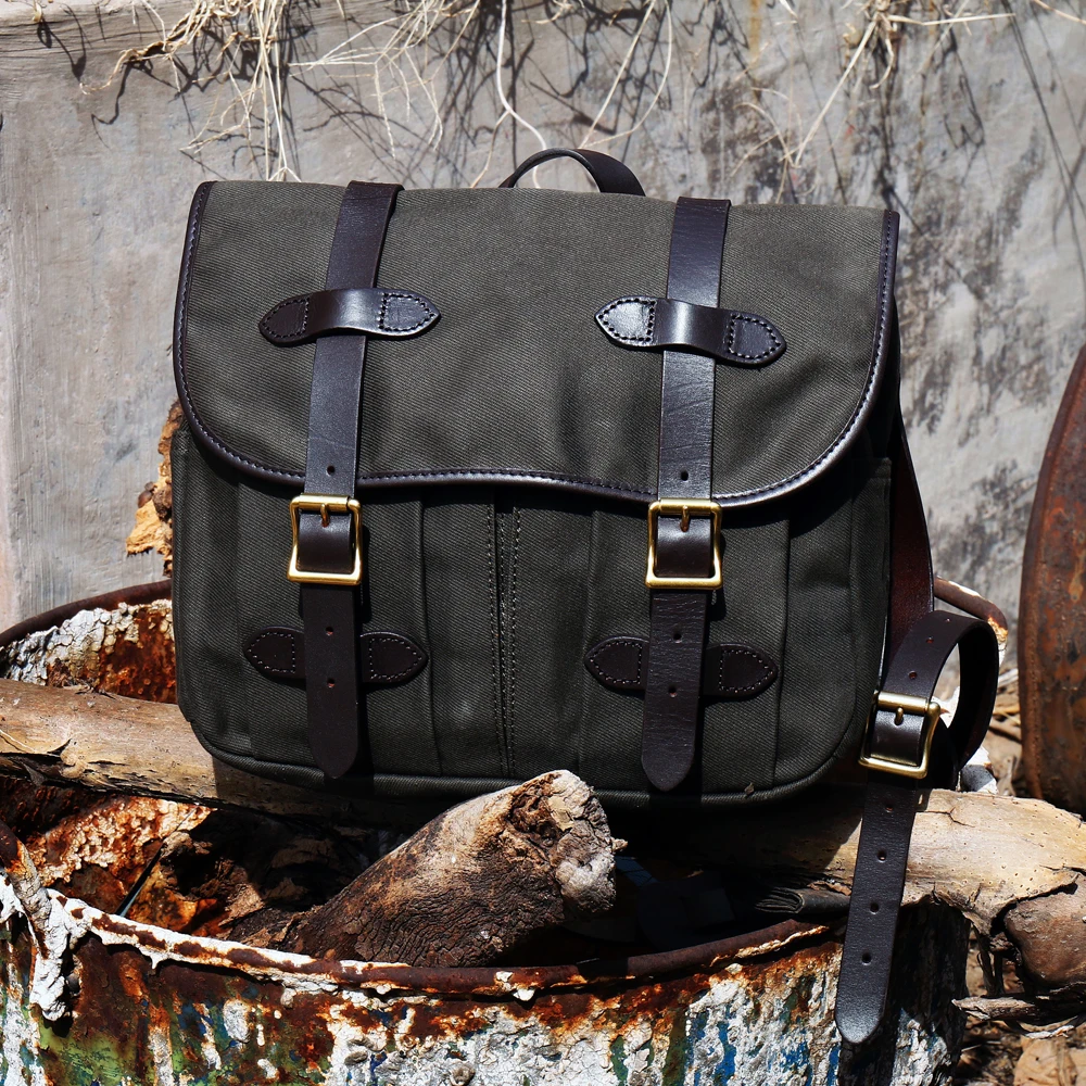 

Handmade American Vintage Oil Wax Canvas Shoulder Bag Men's Motorcycle Messenger Handbag