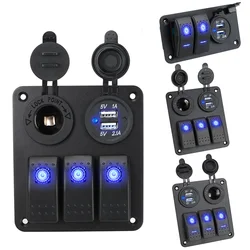 2/3 Gang Digital Voltmeter Dual USB Port Outlet Combination 12~24V Circuit Control Boat Car Switch Panel Waterproof