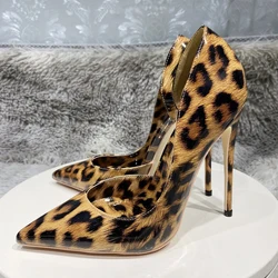 Sexy fashion leopard pointed toe shoe 8cm 10cm 12cm high heel plus size 33-45 office party daily wear women pumps QP184 ROVICIYA