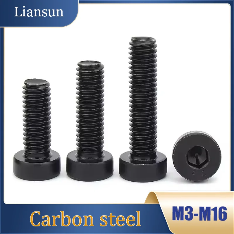 1-60 pcs Grade 12.9 High-Strength Black Carbon Steel Hex Thin-Head Bolt M3M4M5M6M8M10-M16 Low-Profile Hex Bolt Hex  Socket Drive
