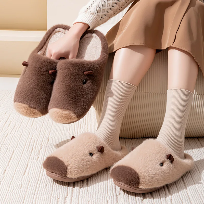 

New Capybara Plush Slippers Winter Warm Home Indoor Couple Slippers Non-Slip Comfortable Holiday Gift For Friends Xmas Gift