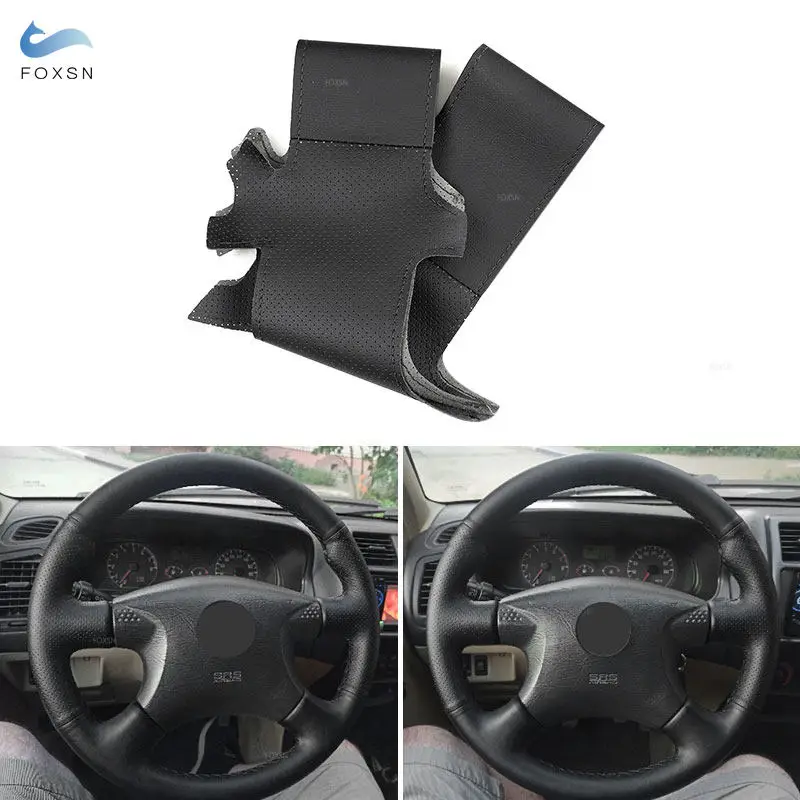 For Nissan Almera N16 X-Trail T30 Primera P12 Terrano 2 Pathfinder Paladin Hand-stitched Black Leather Steering Wheel Cover Trim