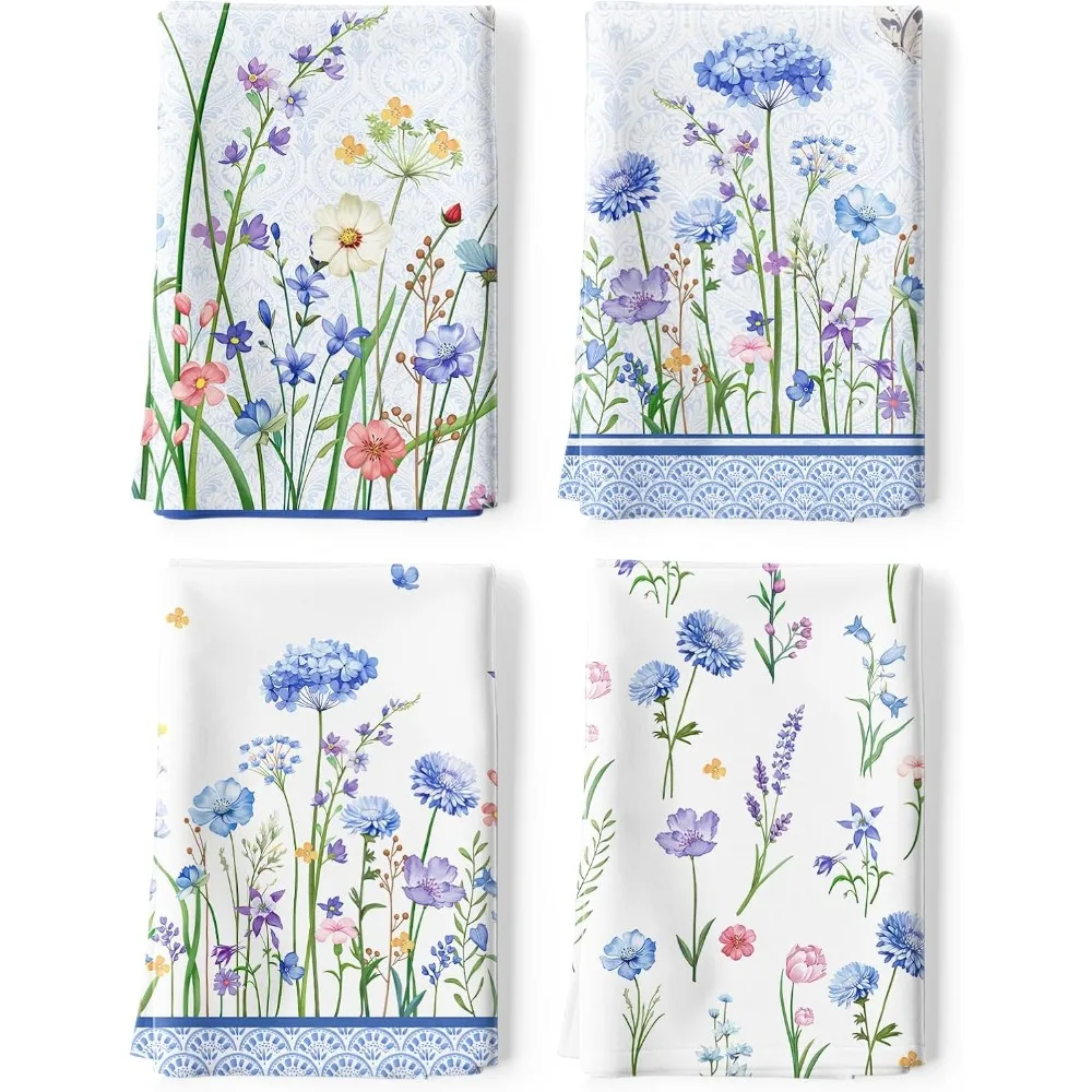 

Синие чайные полотенца Wildflower, хлопковое кухонное полотенце 18,9 × 27,5 дюймов, быстросохнущая ткань для мытья посуды для вечеринки, юбилея, праздника, украшения