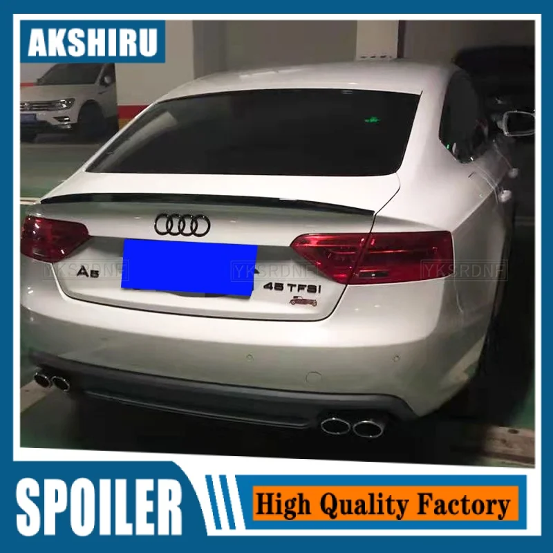 Use For AUDI A5 Sedan 4-door 2009-2016 Year Spoiler S5 ABS Plastic Carbon Fiber Look Rear Trunk Wing Car Body Kit Accessories