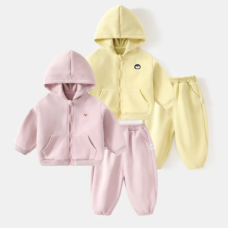 Frühling Herbst Kleinkind Mädchen 2-teiliges Kleidungsset Baumwolle Cartoon Reißverschluss Kapuzenjacke + Hose Outfits Locker Sitzende Kinder Mädchen Trainingsanzüge