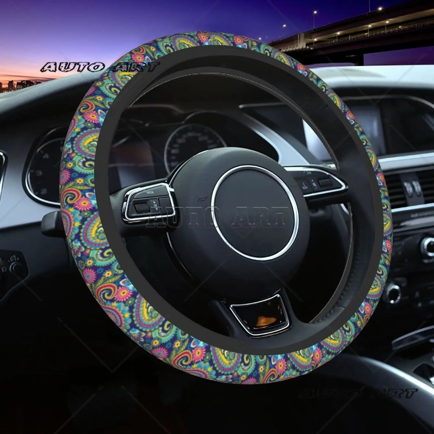Red Polka Dot Bohemian Paisley Elastic Steering Wheel Cover Universal Non-Slip