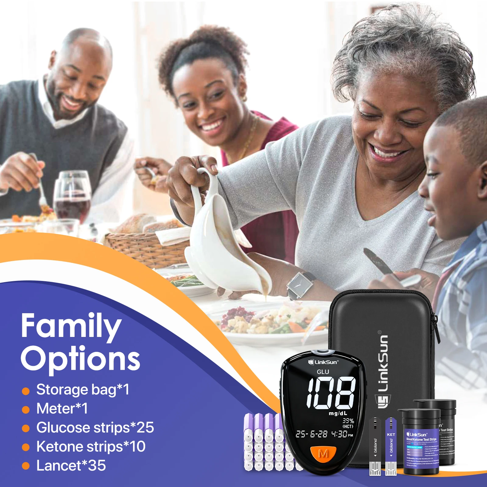 M26-K glucometer large LCD display and kit contents