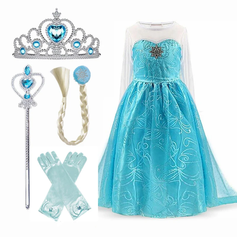 Elsa Dress for Girls 3-10 Yrs Birthday Role Anna/Elsa Princess Dress For Kids Halloween Carnival Party Girls Costume