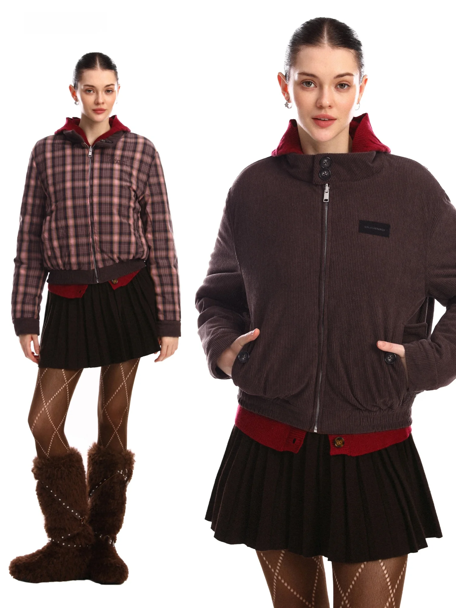 

Double-Sided Wear Thiened Cotton Jaet Women's ort Sle Corduroy Stand Collar Warm Winter Coat Casual Commute Faion