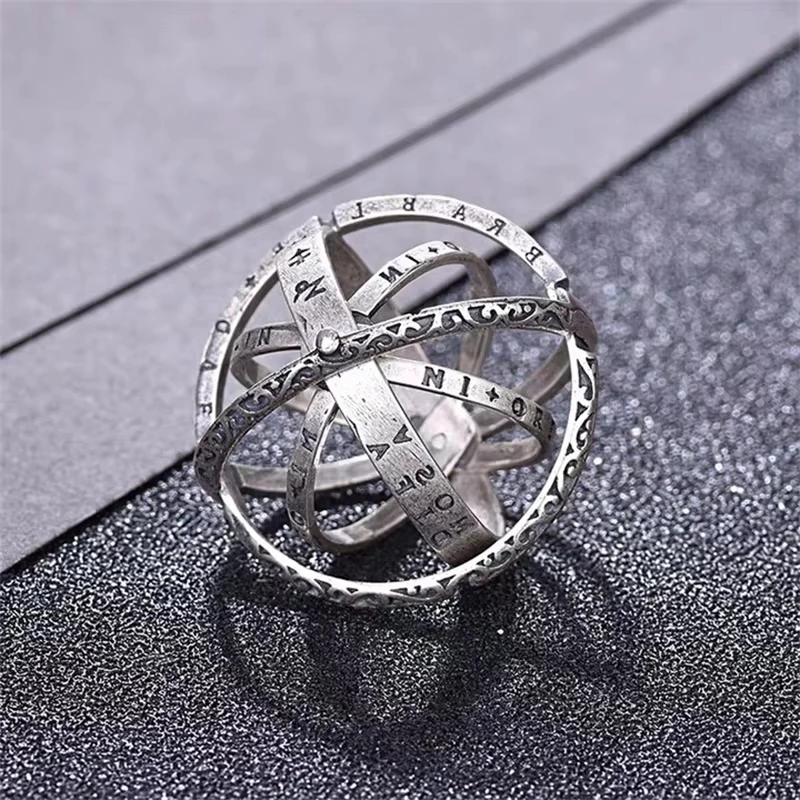 Vintage Astronomische Kugel aus Legierung, drehbarer kosmischer Ring für Männer und Frauen, kreative, verformbare, komplizierte Halskette