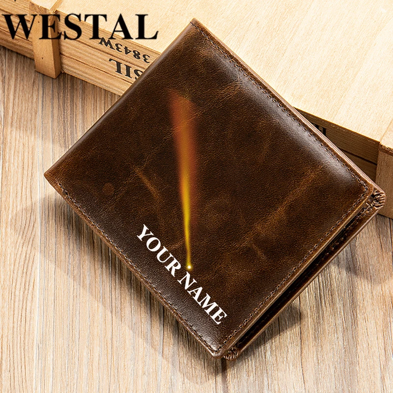 WESTAL RFID Men's Wallet Luxury Purse For Men Designer Wallet Men's Coin Purse Credit Card Holder Wallet For Men Money Bags 7313