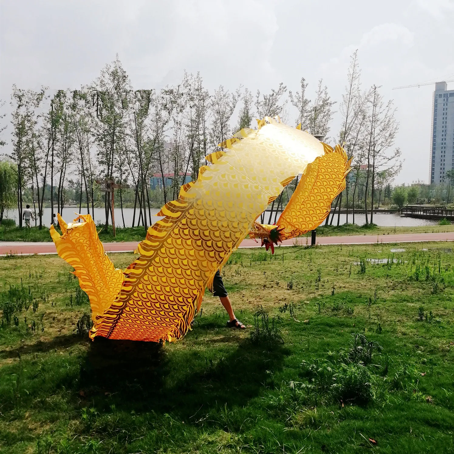 8m Gold Stamp Chinese Dragon Dance Props For One Person New Year Stage Performance Accessories Novelty Outdoor Toys Gifts