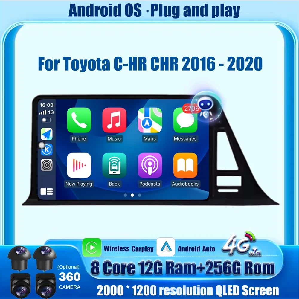 

Беспроводной Carplay для Toyota C-HR CHR 2016 2017 2018 2019 2020 Android 16, автомобильный радиоприемник, мультимедийный плеер, инструменты, головное устройство, WIFI