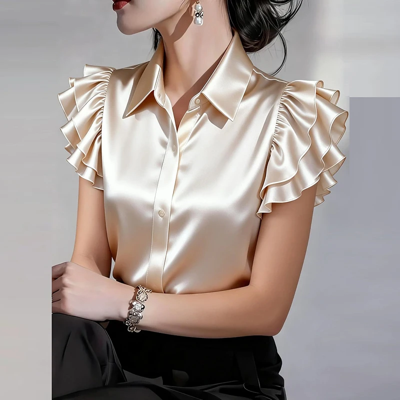 Summer Short Sleeve Women Shirt Blouses Turn Down Collar Bow Design Patchwork Color Office Lady Shirt Tops Female Fashion Blouse - view 6