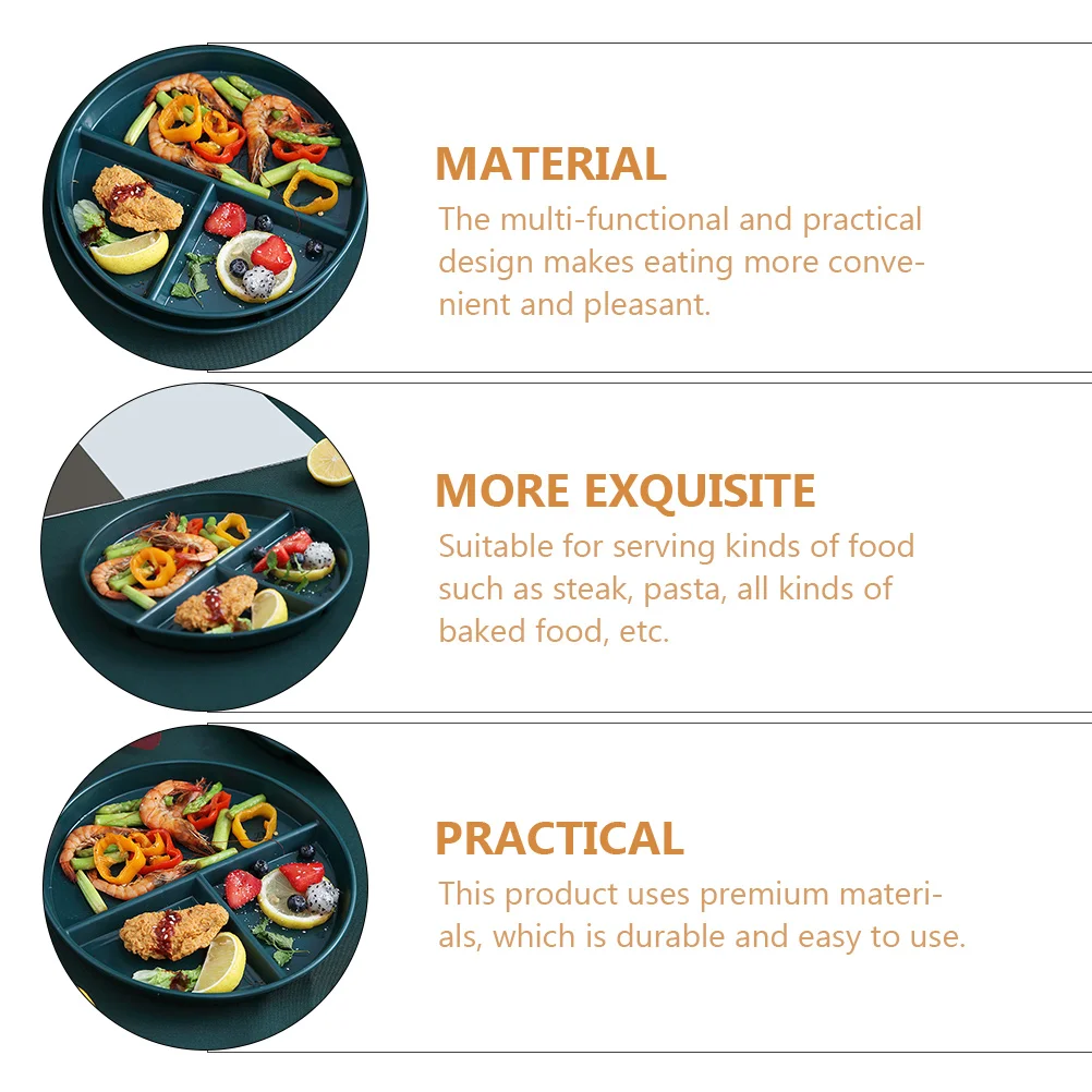 

Plastic Display Plate Multi grids Tray Breakfast Dark Green Divider Waterproof 3 grid Resistant Clean Food Serving