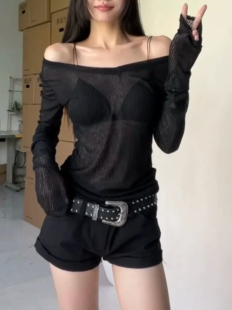 2026 Frühling Sommer Gestricktes Langarm-Damen-T-Shirt Hot Girl Sexy V-Ausschnitt Dehnbares Figur-Betonendes Slim-Fit-Oberteil Basic Inner Top – Detail 7