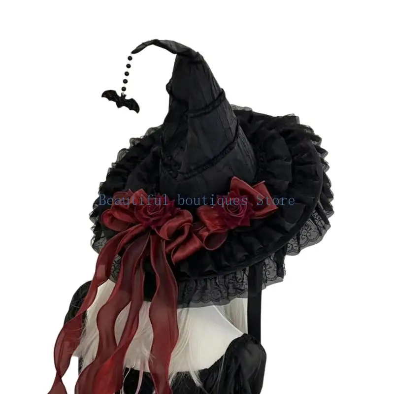 U4LF Dark Theme Witch Hat Halloween Costume Essential For Women Girl Comfortable Festival Event Party Celebration Headwear