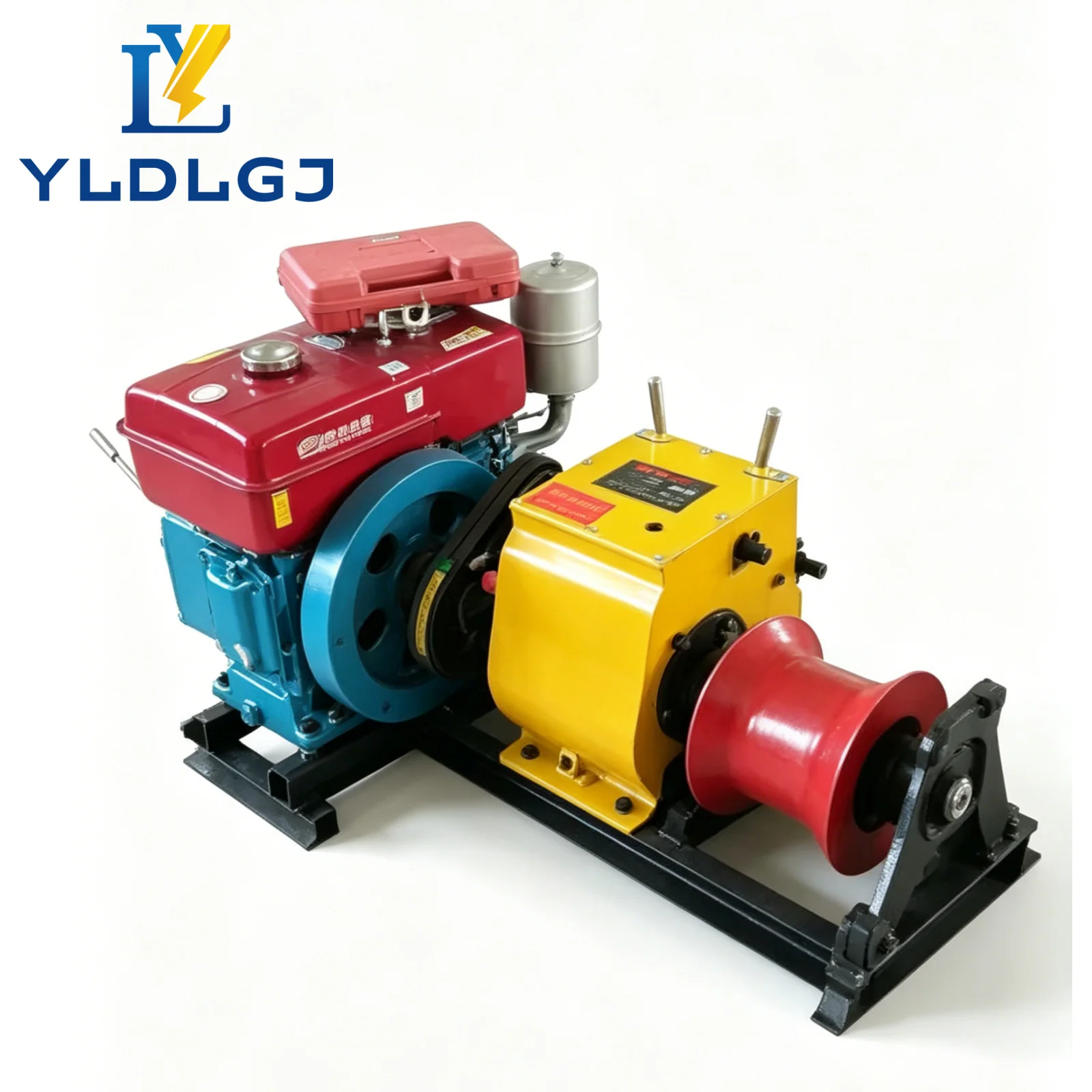 YILI 8T  Belt Drive Capstan Winch Red Guard Hourglass Drum Heavy Twin Lever Portable Cable Puller Steel Frame Drive Gear