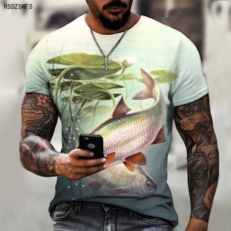 Wild Fishing 3D Printing Men\'s Round Neck T-shirt, Essential Clothing For Friends Of Fishing, Street Casual Oversize S-5XL